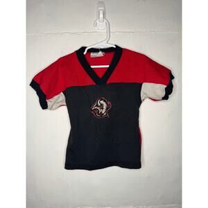 Vintage 90s Buffalo Sabres Red Black V Neck T Shirt Boys Size 4